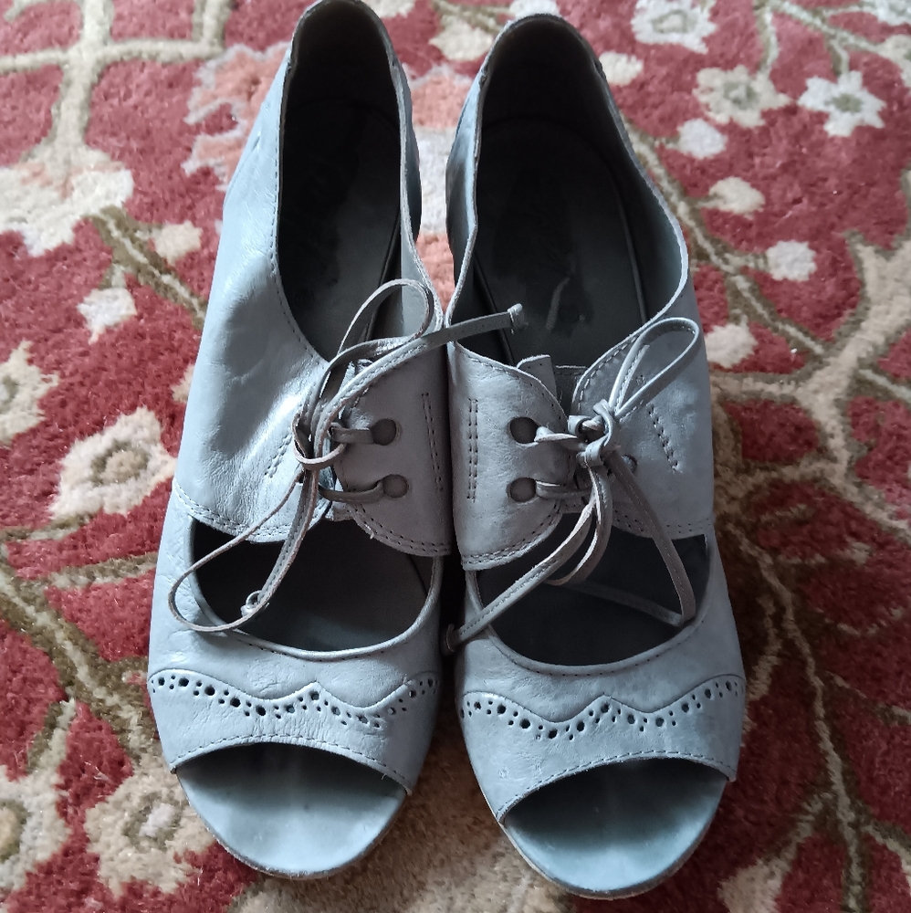 MARSELL Pale Blue Grey Leather Lace Up Open Toe Shoes 38